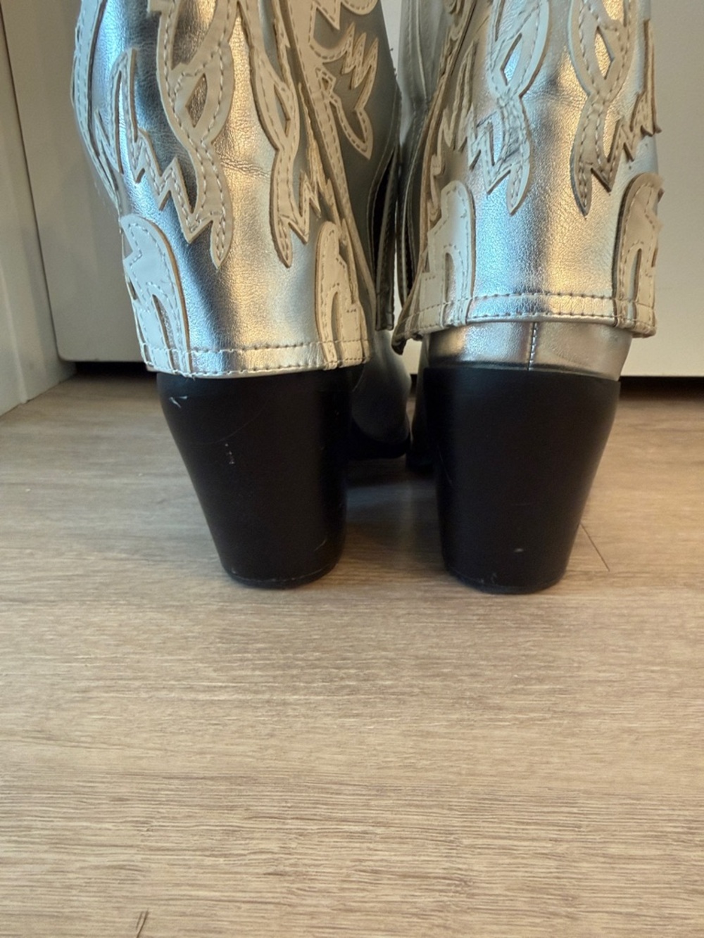 Azalea Wang Silver Fold Over Western Cowgirl Boots - Picture 3 of 5